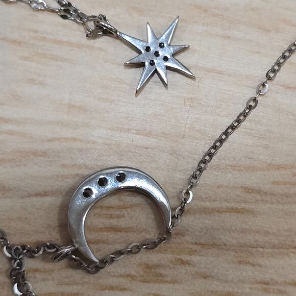 Delicate Sterling Silver 925 Layered Choker Chain Necklace CZ Star Moon Pendant - Picture 10 of 14